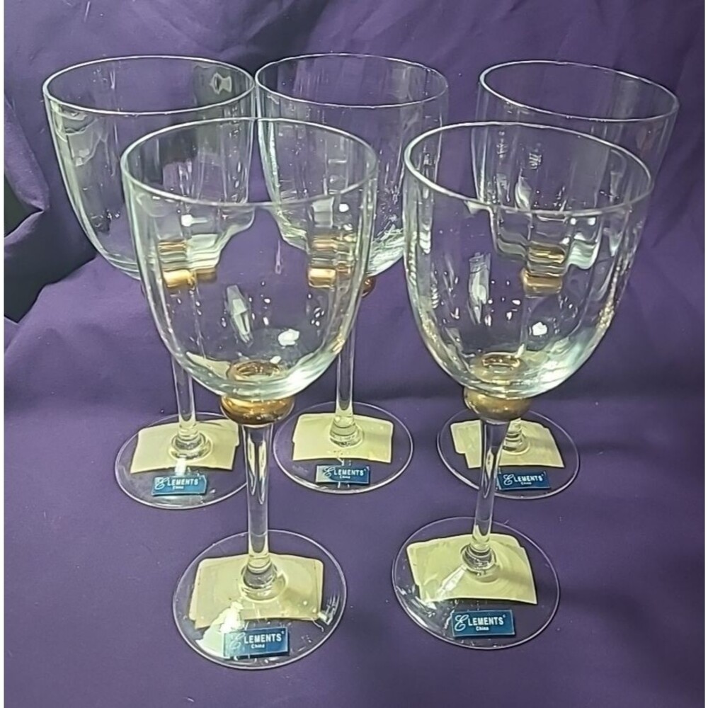 Elements - RIBBED WITH GOLD ACCENT - Set of 5 - 7 1/2" tall - WINE GOBLETS